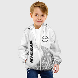 Куртка с капюшоном детская Nissan speed на светлом фоне со следами шин: надпи, цвет: 3D-белый — фото 2