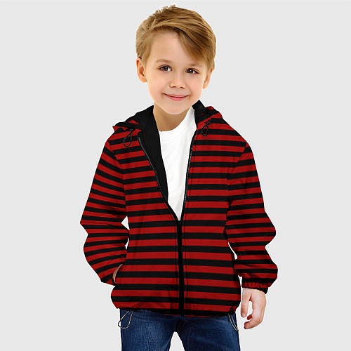Детская куртка Темно-красные полосы / 3D-Черный – фото 4