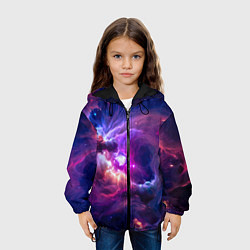 Куртка с капюшоном детская Небула в космосе в фиолетовых тонах - нейронная се, цвет: 3D-черный — фото 2