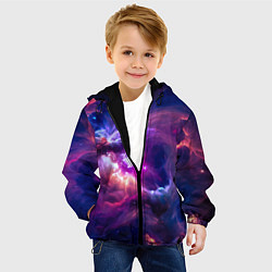 Куртка с капюшоном детская Небула в космосе в фиолетовых тонах - нейронная се, цвет: 3D-черный — фото 2