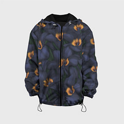 Куртка с капюшоном детская Темно-синие цветы, цвет: 3D-черный