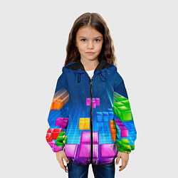 Куртка с капюшоном детская Падающие сверху блоки тетриса, цвет: 3D-черный — фото 2