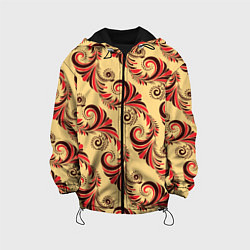 Куртка с капюшоном детская Винтажный растительный орнамент, цвет: 3D-черный