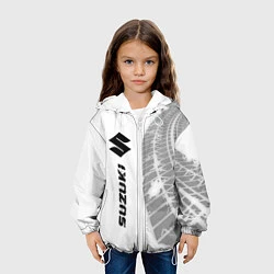 Куртка с капюшоном детская Suzuki speed на светлом фоне со следами шин: по-ве, цвет: 3D-белый — фото 2
