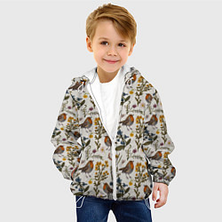 Куртка с капюшоном детская Птицы малиновки и зверобой, цвет: 3D-белый — фото 2