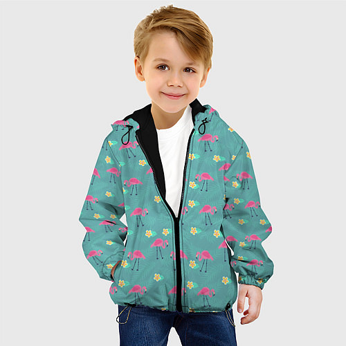 Детская куртка Летний паттерн с фламинго / 3D-Черный – фото 4