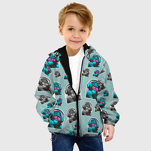 Детская куртка Обезьяна меломан / 3D-Черный – фото 4