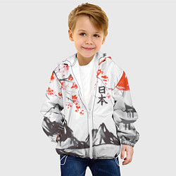 Куртка с капюшоном детская Цветущая сакура и солнце - Япония, цвет: 3D-белый — фото 2