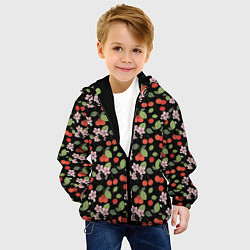 Куртка с капюшоном детская Паттерн цветы и вишня, цвет: 3D-черный — фото 2