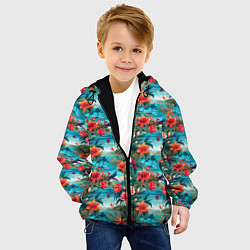 Куртка с капюшоном детская Гавайский паттерн, цвет: 3D-черный — фото 2