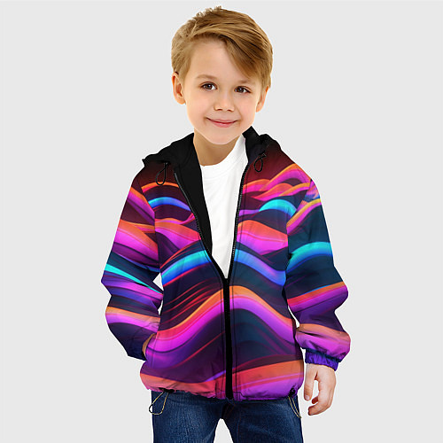Детская куртка Неоновые фиолетовые волны / 3D-Черный – фото 4