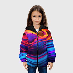 Куртка с капюшоном детская Яркие неоновые волны, цвет: 3D-черный — фото 2