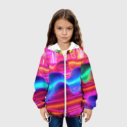 Куртка с капюшоном детская Неоновые объемные волны, цвет: 3D-белый — фото 2