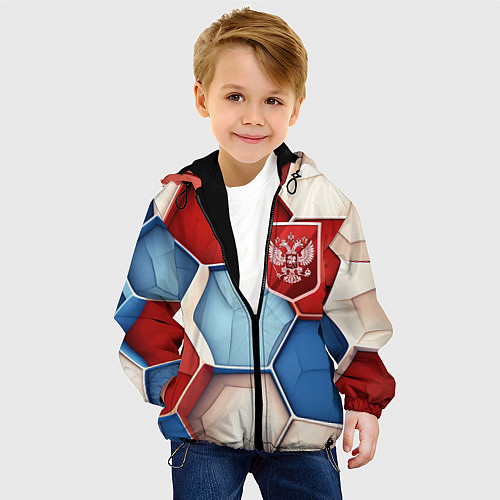 Детская куртка Объемные плиты и герб России / 3D-Черный – фото 4