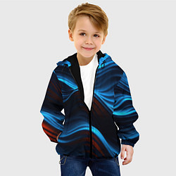Куртка с капюшоном детская Синие волны абстракт, цвет: 3D-черный — фото 2