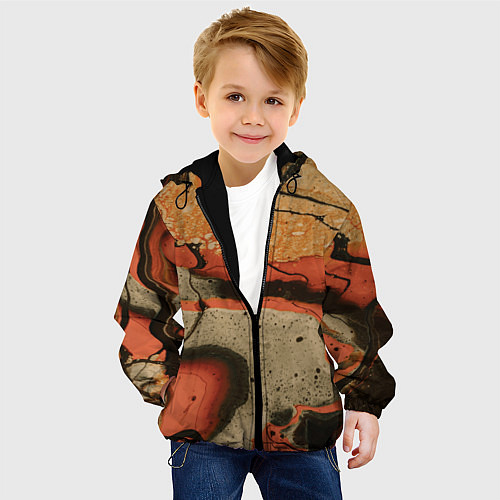Детская куртка Оранжевые и бежевые потоки красок / 3D-Черный – фото 4