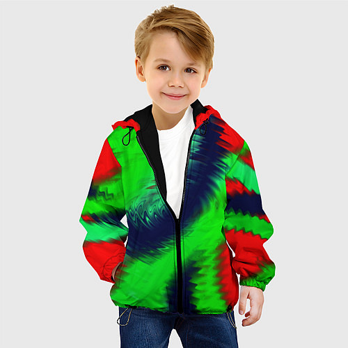 Детская куртка Красно-зеленый абстрактный узор / 3D-Черный – фото 4