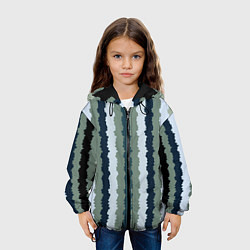 Куртка с капюшоном детская Широкие полосы тёмно-зелёный, цвет: 3D-черный — фото 2
