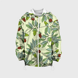 Куртка с капюшоном детская Зелененькие листья, цвет: 3D-белый