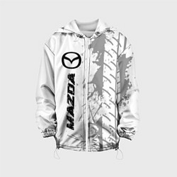 Куртка с капюшоном детская Mazda speed на светлом фоне со следами шин: по-вер, цвет: 3D-белый