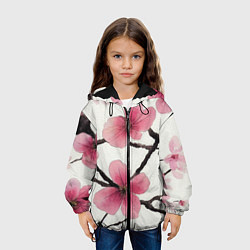 Куртка с капюшоном детская Цветы и ветви японской сакуры - текстура холста, цвет: 3D-черный — фото 2