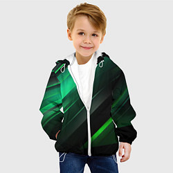 Куртка с капюшоном детская Black green abstract, цвет: 3D-белый — фото 2