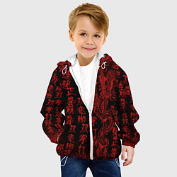 Куртка с капюшоном детская Дракон и катана - иероглифы, цвет: 3D-белый — фото 2