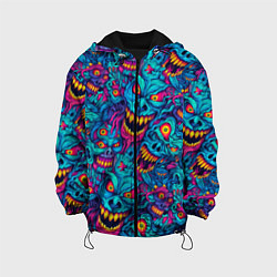 Куртка с капюшоном детская Неоновые монстры - graffiti art style pattern, цвет: 3D-черный