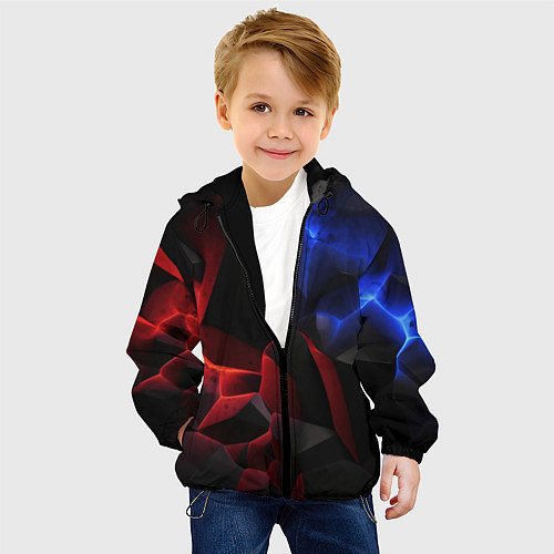 Детская куртка Синие и красные плиты / 3D-Черный – фото 4