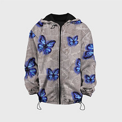 Куртка с капюшоном детская Газетные обрывки и синие бабочки, цвет: 3D-черный