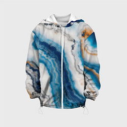 Куртка с капюшоном детская Узор волна голубой океанический агат, цвет: 3D-белый