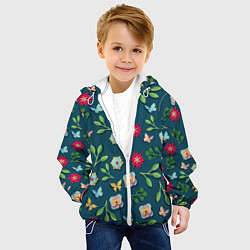 Куртка с капюшоном детская Цветы и разноцветные бабочки, цвет: 3D-белый — фото 2