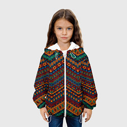 Куртка с капюшоном детская Этнический орнамент зигзаги, цвет: 3D-белый — фото 2
