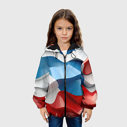 Куртка с капюшоном детская Абстракция в цветах флага РФ, цвет: 3D-черный — фото 2