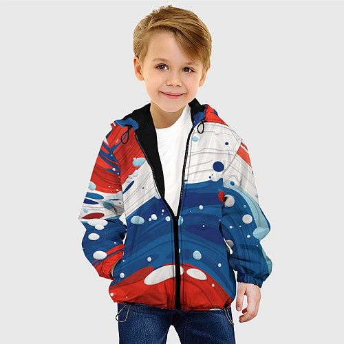 Детская куртка Брызги красок в цветах флага РФ / 3D-Черный – фото 4
