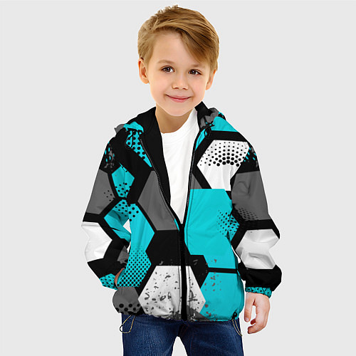Детская куртка Шестиугольники абстрактный фон / 3D-Черный – фото 4