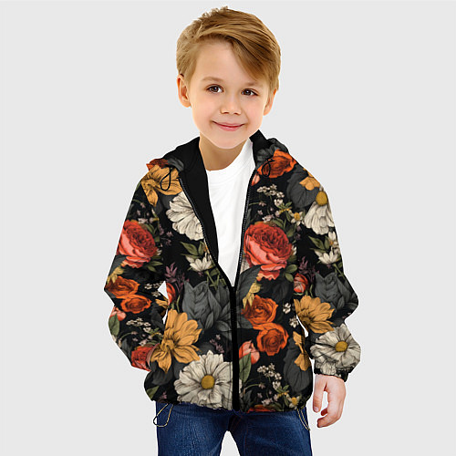 Детская куртка Цветочный паттерн на черном / 3D-Черный – фото 4