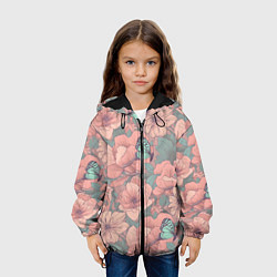Куртка с капюшоном детская Паттерн с бабочками и цветами, цвет: 3D-черный — фото 2