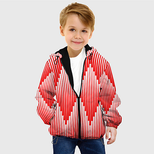 Детская куртка Красные белые большие ромбы / 3D-Черный – фото 4