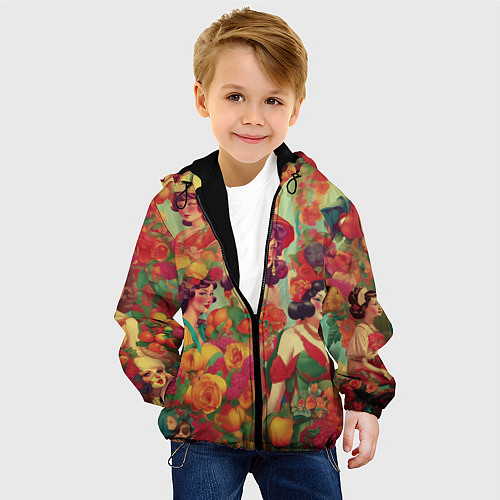 Детская куртка Винтажные ретро леди и цветы / 3D-Черный – фото 4
