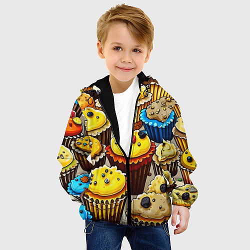 Детская куртка Вкусный принт - кексы от нейросети / 3D-Черный – фото 4
