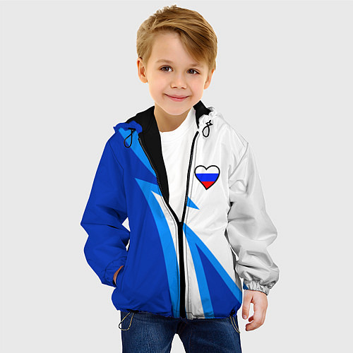 Детская куртка Флаг России в сердечке - синий / 3D-Черный – фото 4