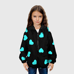 Куртка с капюшоном детская С голубыми сердечками на черном, цвет: 3D-черный — фото 2