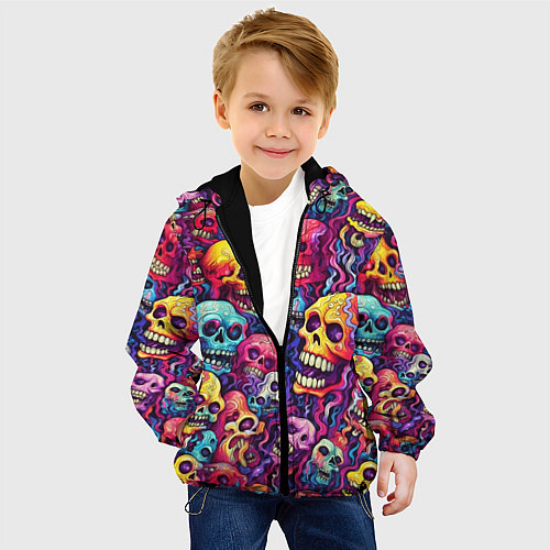 Детская куртка Кислотные деформированные черепа / 3D-Черный – фото 4