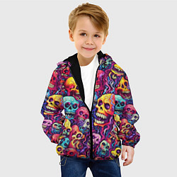 Куртка с капюшоном детская Кислотные деформированные черепа, цвет: 3D-черный — фото 2
