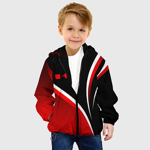 Детская куртка Кавасаки - красные волны / 3D-Черный – фото 4