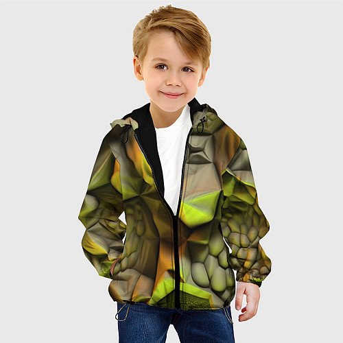 Детская куртка Зеленая объемная космическая текстура / 3D-Черный – фото 4