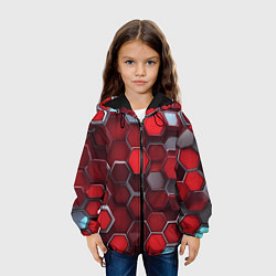 Куртка с капюшоном детская Cyber hexagon red, цвет: 3D-черный — фото 2