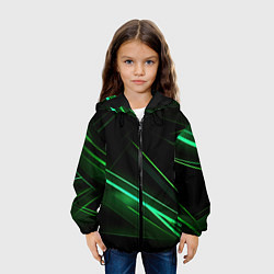Куртка с капюшоном детская Green lines black backgrouns, цвет: 3D-черный — фото 2
