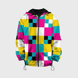 Куртка с капюшоном детская Геометрический ретро узор cmyk, цвет: 3D-черный